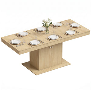 Expandable dining table 55 to 71 in. with storage, natural wood look