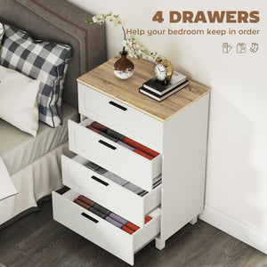4-drawer chest of drawers for bedroom with solid wood legs, Colour: white.