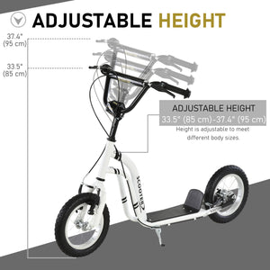 Scooter with inflatable tires and double brakes, white