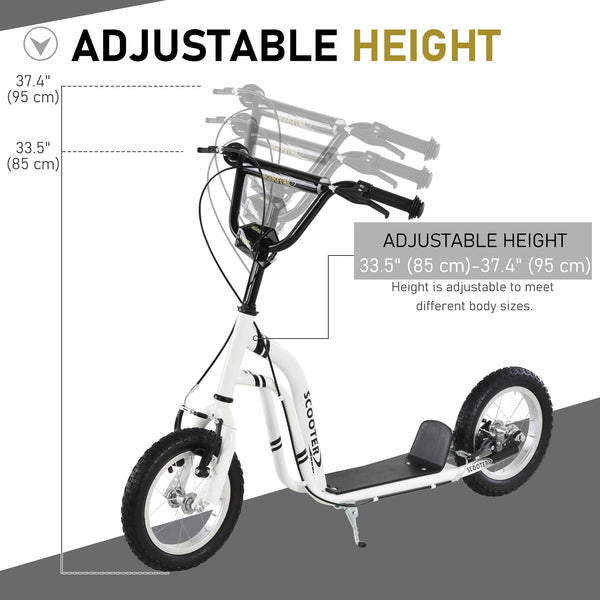Scooter with inflatable tires and double brakes, white