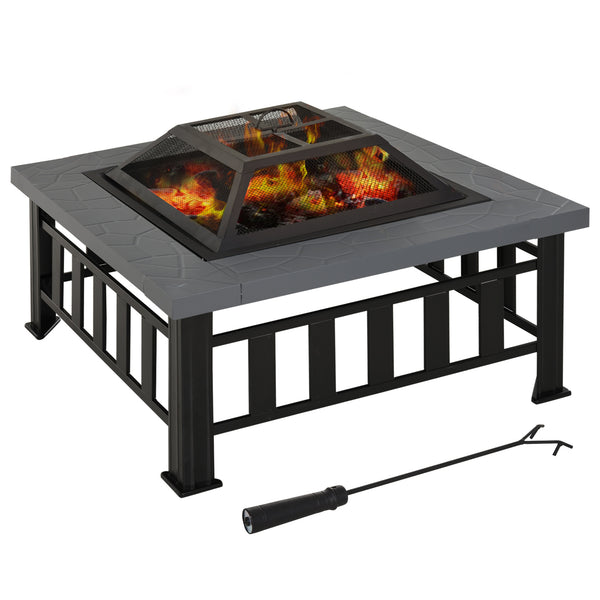 34" Square Portable Steel Wood Burning Fire Pit with Spark Guard, Black 