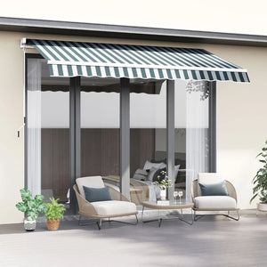 8 x 6.5 ft retractable awning with UV and water resistant fabric, green and white