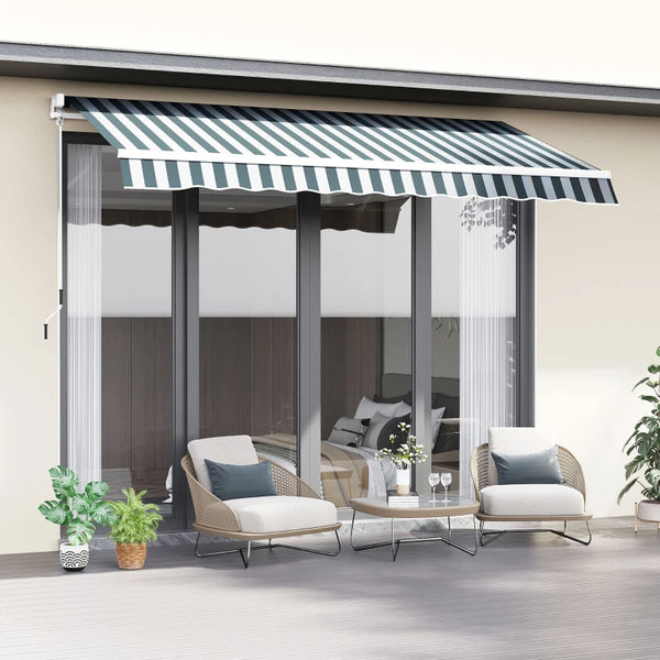 8 x 6.5 ft retractable awning with UV and water resistant fabric, green and white