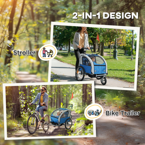 2-in-1 bicycle trailer with 5-point harness, blue