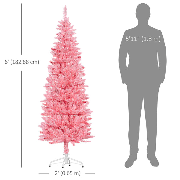 6ft Tall Artificial Christmas Tree with 479 Branches and Pink Steel Base