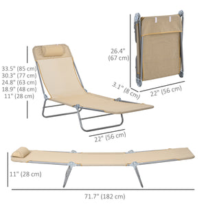 Folding Outdoor Lounge Chair Set of 2, Reclining Tanning Chair with 5-Position Adjustable Backrest, Brown