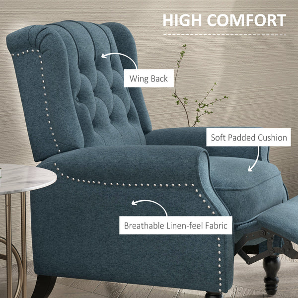 Wingback recliner with footrest, blue