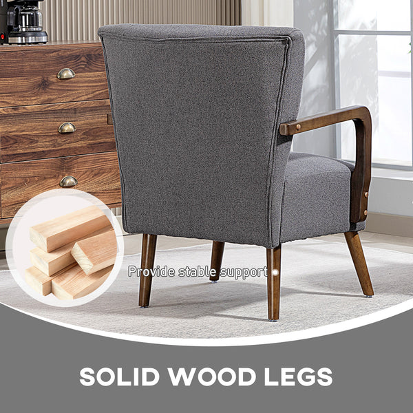 Accent chair with wooden legs, thick padding, dark gray