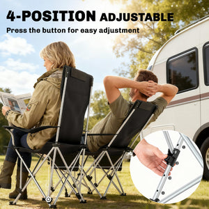 Set of 2 Reclining Camping Chairs with Footrests, Foldable with Headrest, Cup Holder, and Storage Bag, Orange
