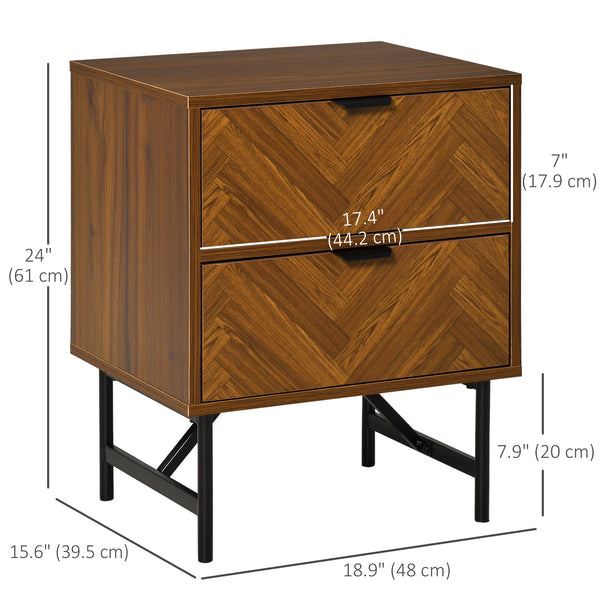 Bedside table with 2 drawers, walnut color