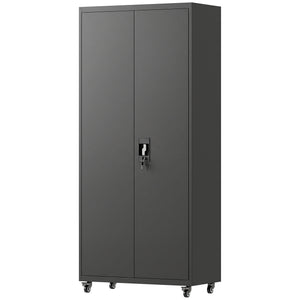 71-inch Rolling Reinforced Garage Cabinet, Black