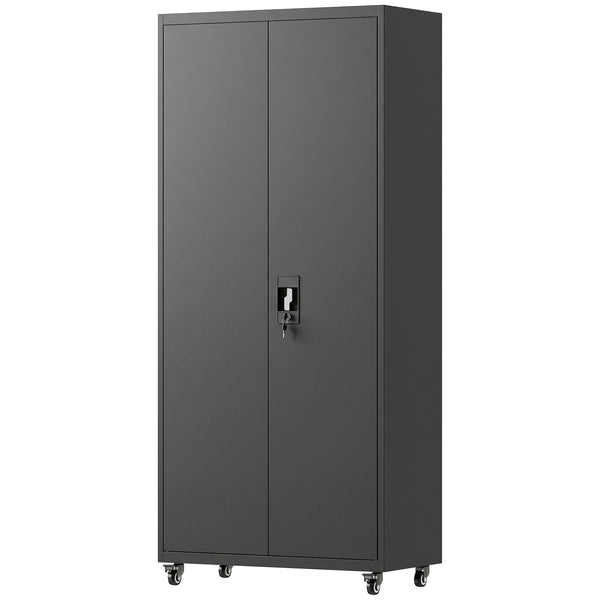 71-inch Rolling Reinforced Garage Cabinet, Black