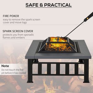 34" Square Portable Steel Wood Burning Fire Pit with Spark Guard, Black 