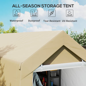 Portable garden shed with roll-up door, beige