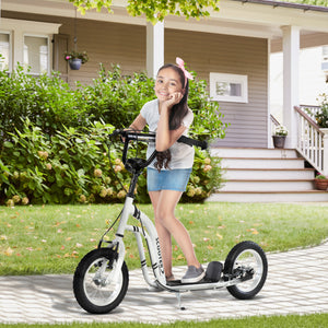 Scooter with inflatable tires and double brakes, white