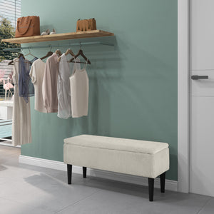 Modern storage bench with lambswool upholstery, cream white