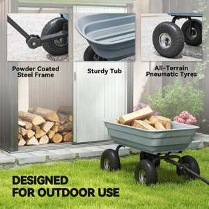 Steel garden cart with handle and 10-inch pneumatic tires,