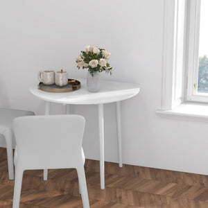 Round drop-leaf kitchen table for small spaces, aged white