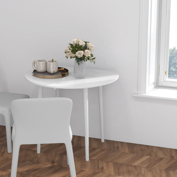 Round drop-leaf kitchen table for small spaces, aged white