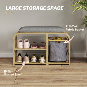 Bamboo entryway bench with shoe storage