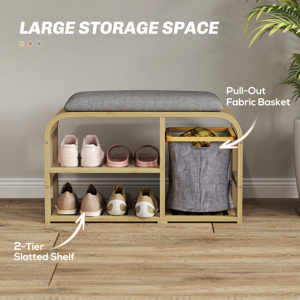 Bamboo entryway bench with shoe storage
