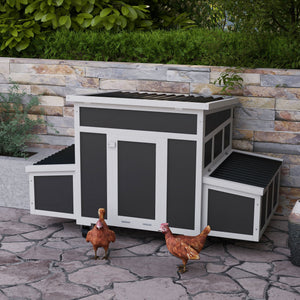 Wooden Chicken Coop with Nesting Box for 6 Chickens, Dark Grey