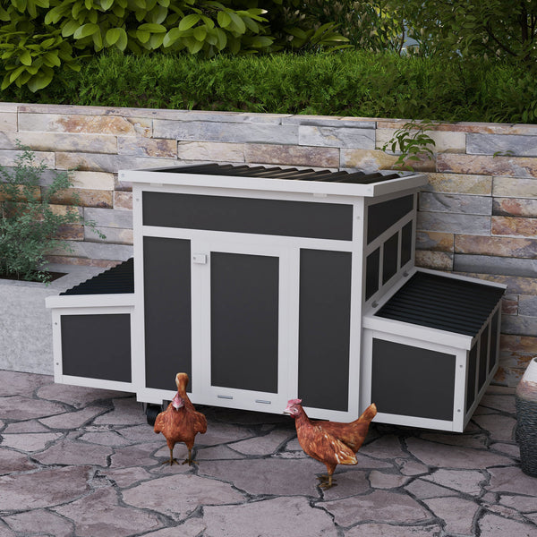 Wooden Chicken Coop with Nesting Box for 6 Chickens, Dark Grey