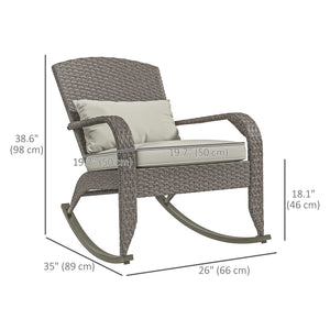 Outdoor Adirondack-style rocking wicker chair with high back, cream white