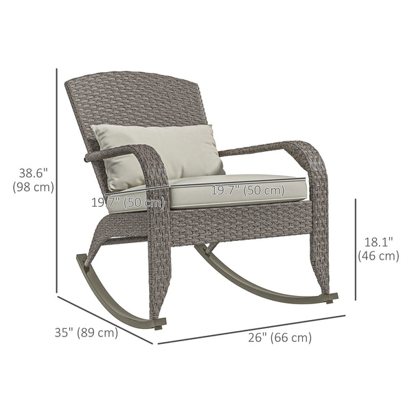 Outdoor Adirondack-style rocking wicker chair with high back, cream white