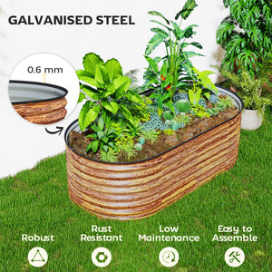 Galvanized raised planter, brown wood look 
