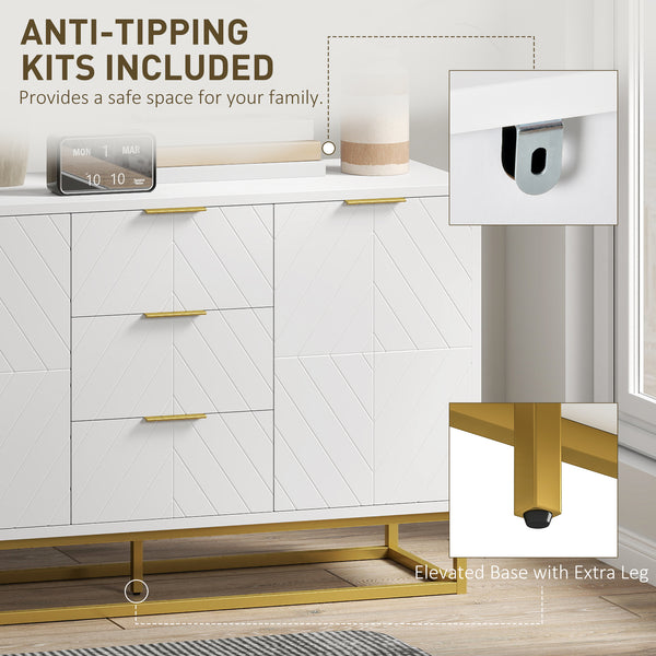 Storage unit with doors, adjustable shelves, metal legs, white