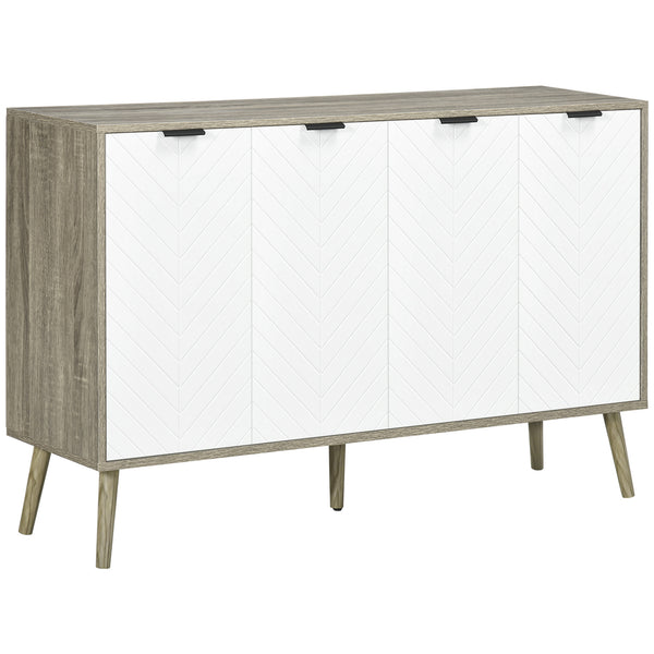 Modern sideboard with adjustable shelves and 4 doors, grey/white