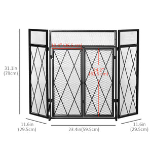 3-panel fire screen with double black doors