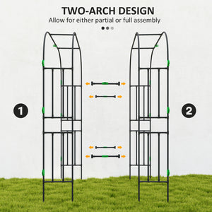 Arched garden trellis with netting for climbing plants 