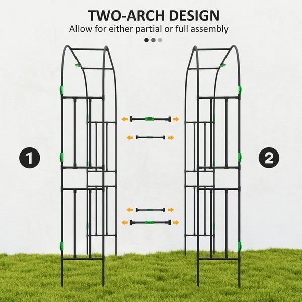 Arched garden trellis with netting for climbing plants 