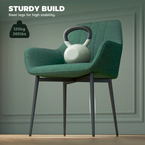 Set of 2 linen chairs with metal legs, dark green