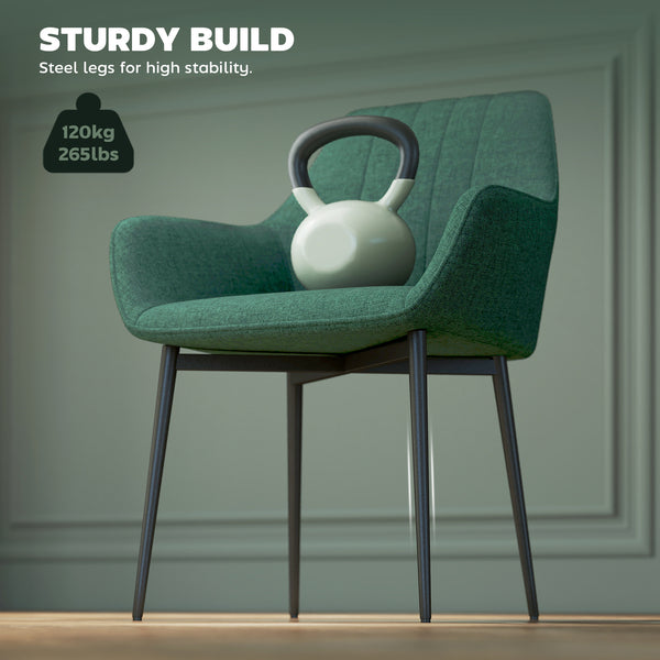 Set of 2 linen chairs with metal legs, dark green