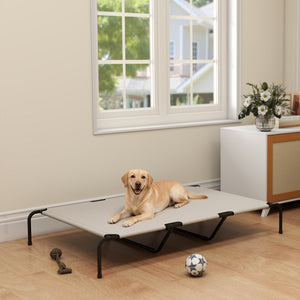 Elevated dog bed with breathable mesh, beige