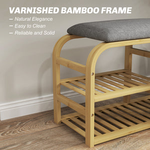 Bamboo entryway bench with shoe storage