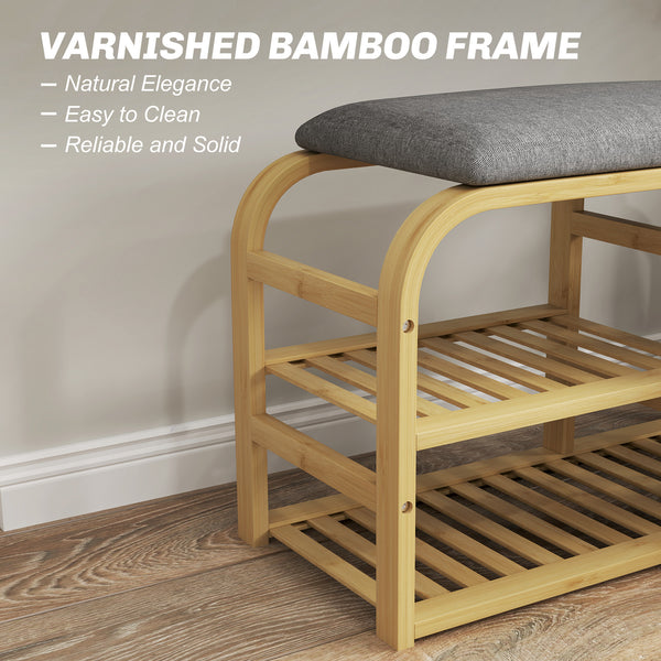 Bamboo entryway bench with shoe storage