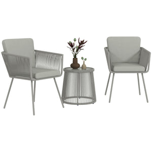 3-Piece Rattan and Wicker Bistro Set with Metal Legs, Light Grey