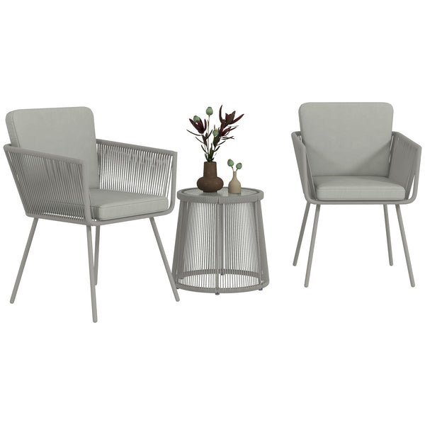 3-Piece Rattan and Wicker Bistro Set with Metal Legs, Light Grey