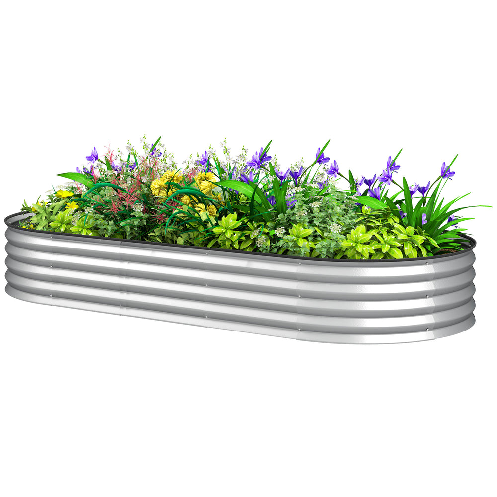 Galvanized Raised Outdoor Planter with Metal Trellis, Silver