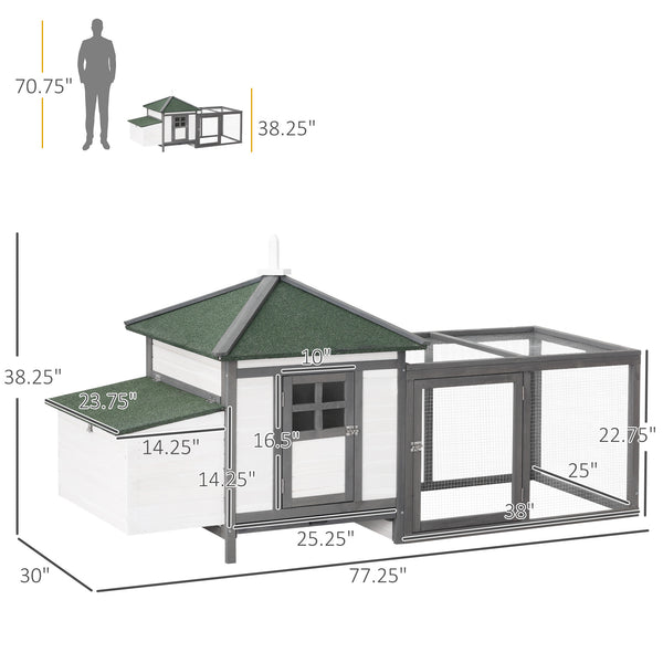 77" Chicken Coop with Nesting Box and Outdoor Run
