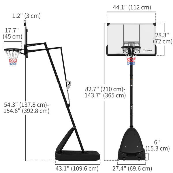 1.5-3m Outdoor Basketball Hoop with Shatterproof Backboard
