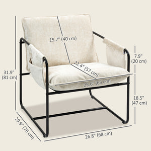 Armchair with side pockets and steel frame, beige