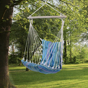 Hanging hammock made of woven rope, blue