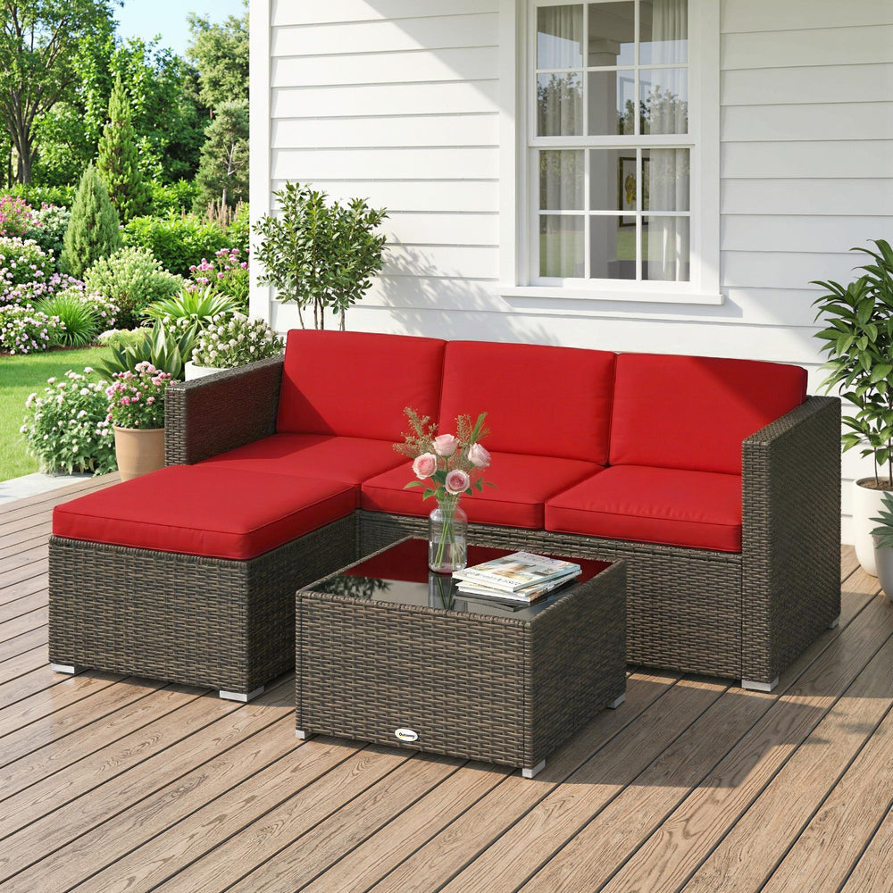 3 Piece Patio Furniture Set with Cushions, Outdoor PE Rattan Wicker Conversation Corner Sofa Set with Glass Top Table