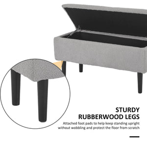 Modern storage bench with lambswool upholstery, grey