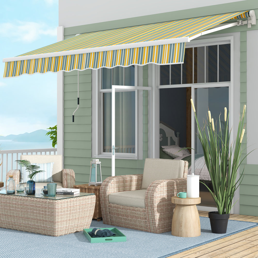 9.8 x 6.6 ft manual retractable awning with LED lighting, yellow/grey
